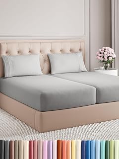 Split King Size 5 Piece Sheet Set - Comfy Breathable & Cooling Bed Sheets Set - Hotel Luxury Bedding for Women, Men, Kids, Teens, Boys & Girls - Deep Pockets and Wrinkle Free - Oeko-Tex - French Grey