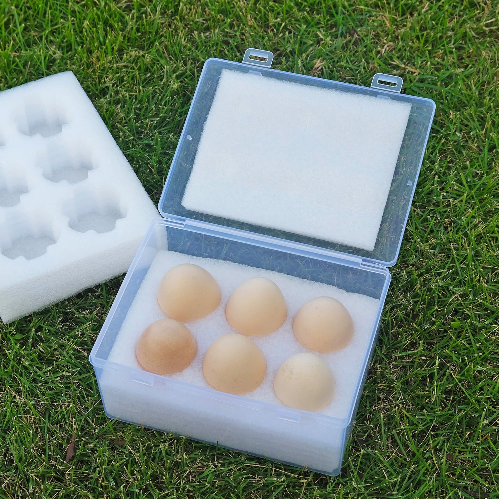 6 girds egg tray container, plastic egg storage box leakproof and shockproof sponge pad protection, portable transport dispenser for picnic camping travel kitchen refrigerator outdoor (6 girds)