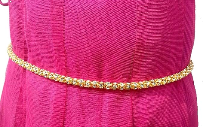 Valusha Fashion Yellow Gold Plated Clear AD Stone Hip Kamarbandh for Women