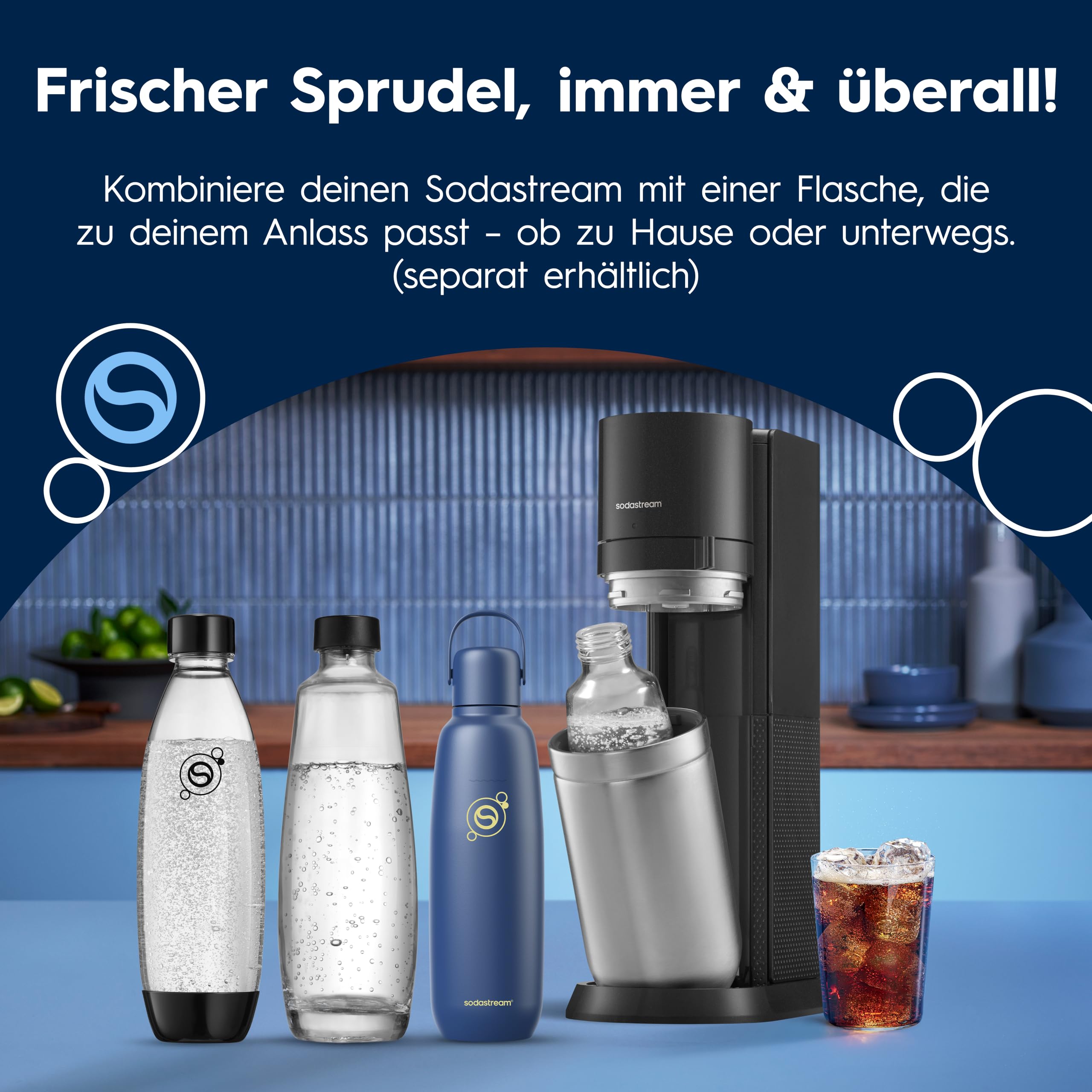 Sodastream Duo Wassersprudler mit Glasflaschen, Quick-Connect CO2-Zylinder, Grau