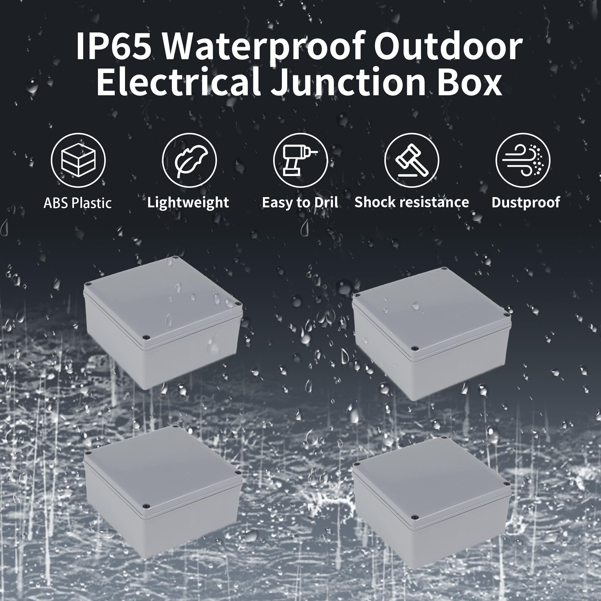 4 Pack Junction Box-6" x 6" x 3" IP65 ABS Plastic Dustproof Waterproof Electrical Box Project Junction Conduit Box for Electrical Outdoor Enclosure — Amazon image 5