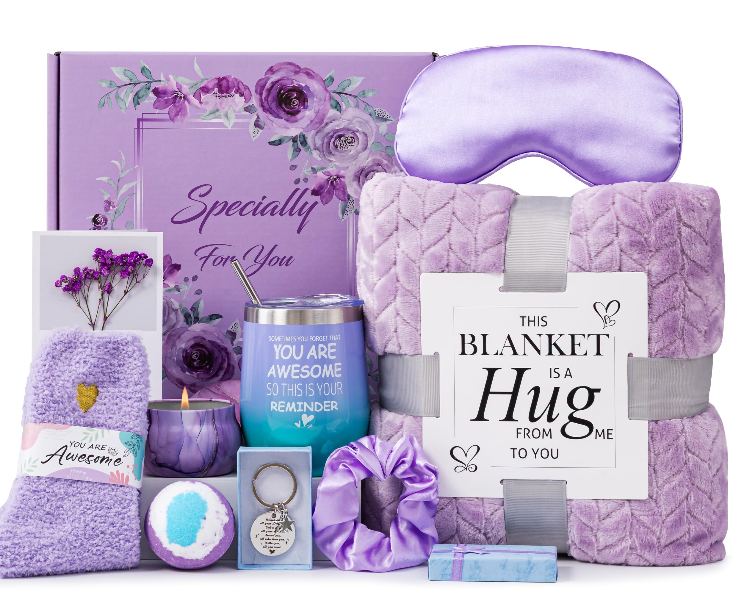 Coccole regalo per donne, set regalo di compleanno per la cura di sé pacchetto relax spa vasca da bagno per la mamma, cesti regalo per lei, cesto regalo per donne, amiche, sorelle, mamme con coperta