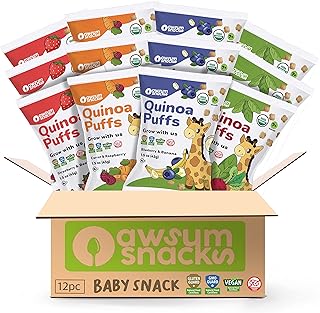 Awsum Snacks Variety Baby Puffs - Happy Healthy Baby Snack - Natural Plant Based Puffed Snacks - Certified USDA Organic Kosher Non GMO Gluten Free Vegan - No Added Sugar - Non-Allergy (12 1.5oz bags)