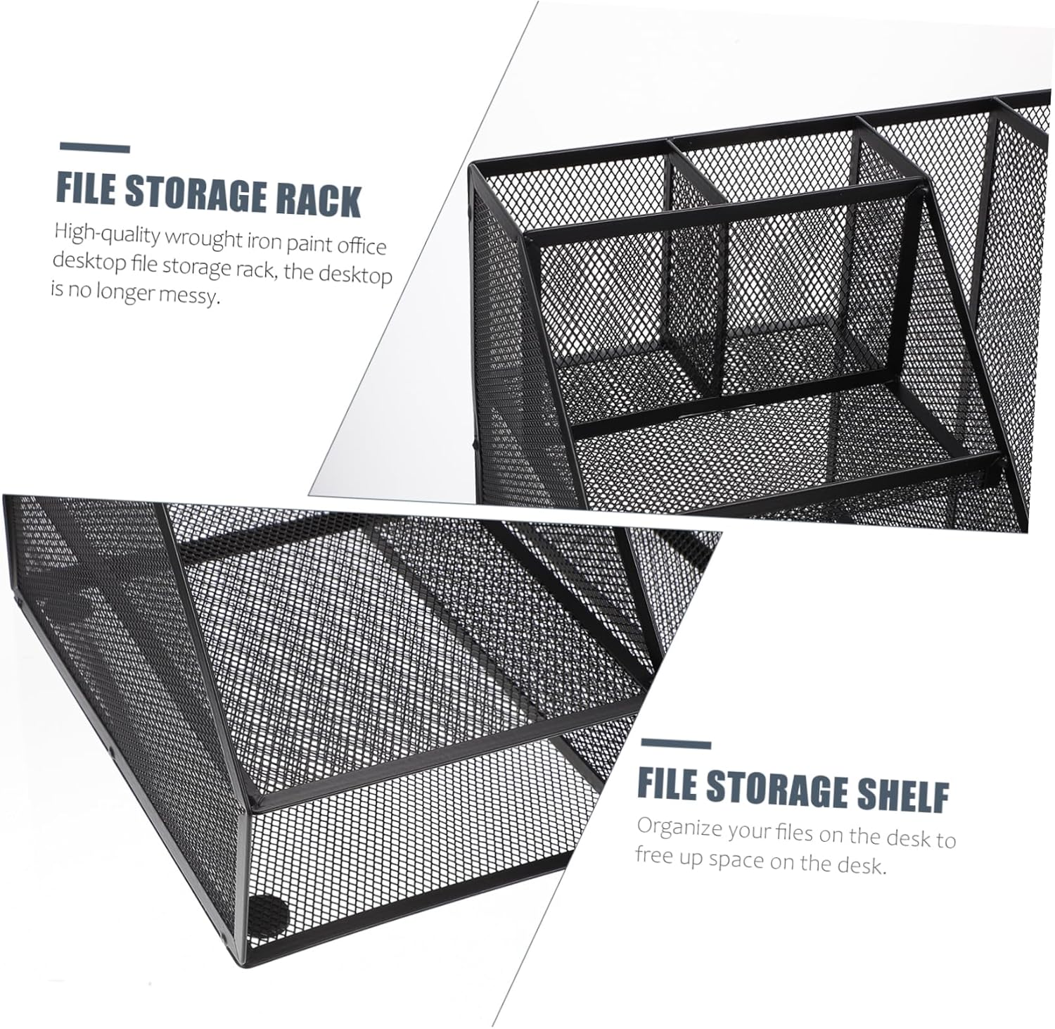 File Storage Shelf Creative Iron Organizer Office Storage Cabinet Folder Holder for Desk Black