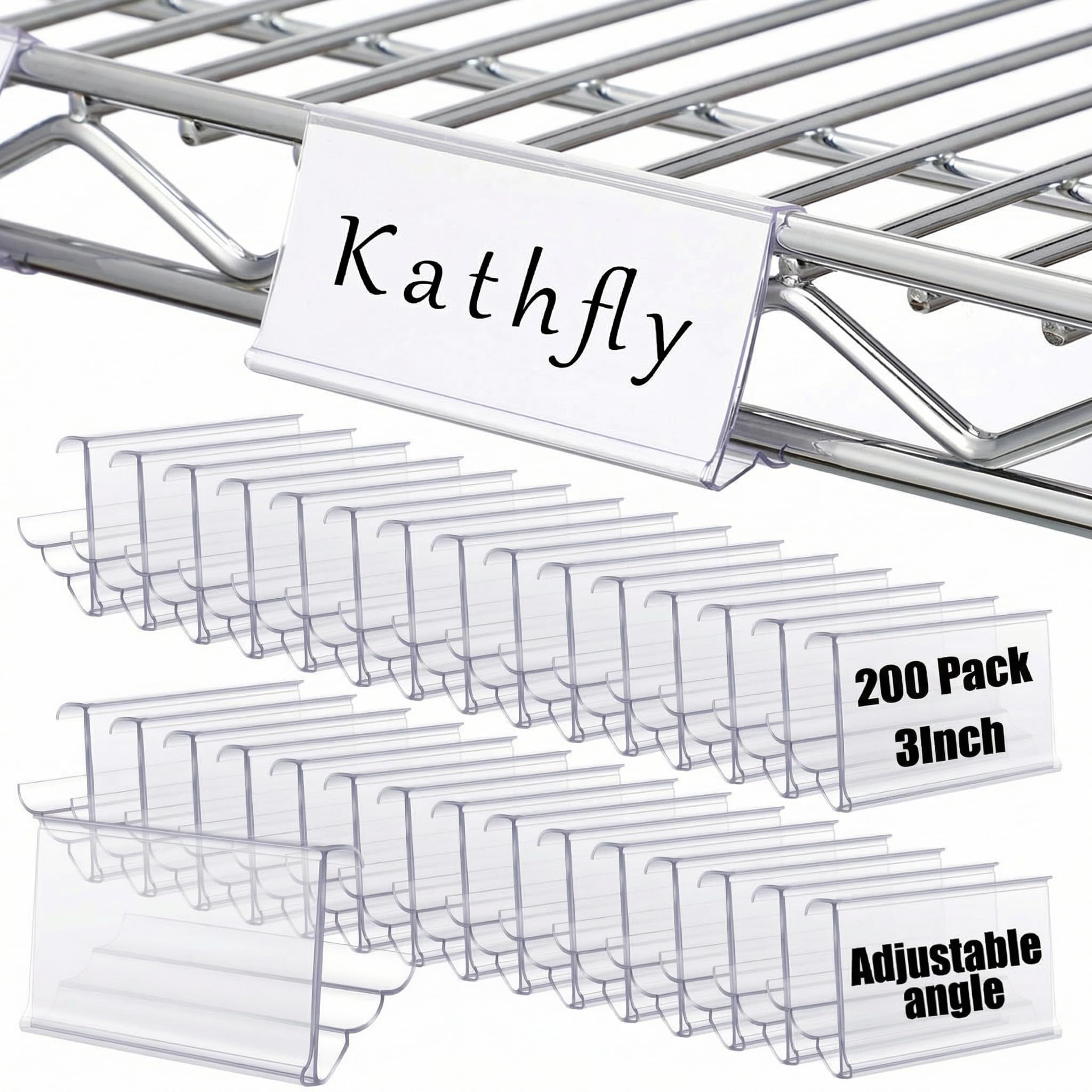 Kathfly 200 Pack Wire Shelf Label Holder 3" Adjustable Shelf Cable Tags