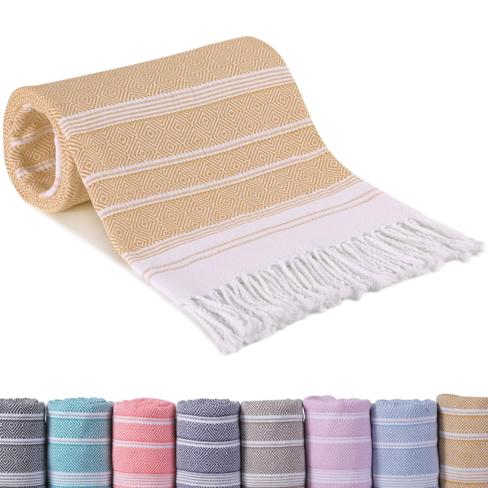 PsaltryCom Turkish Beach Towel Soft Lightweight Quick Dry Sand Free Bath Towel with Tassels for Beach Pool Travel Spa Yoga Camping (G,180x100cm)