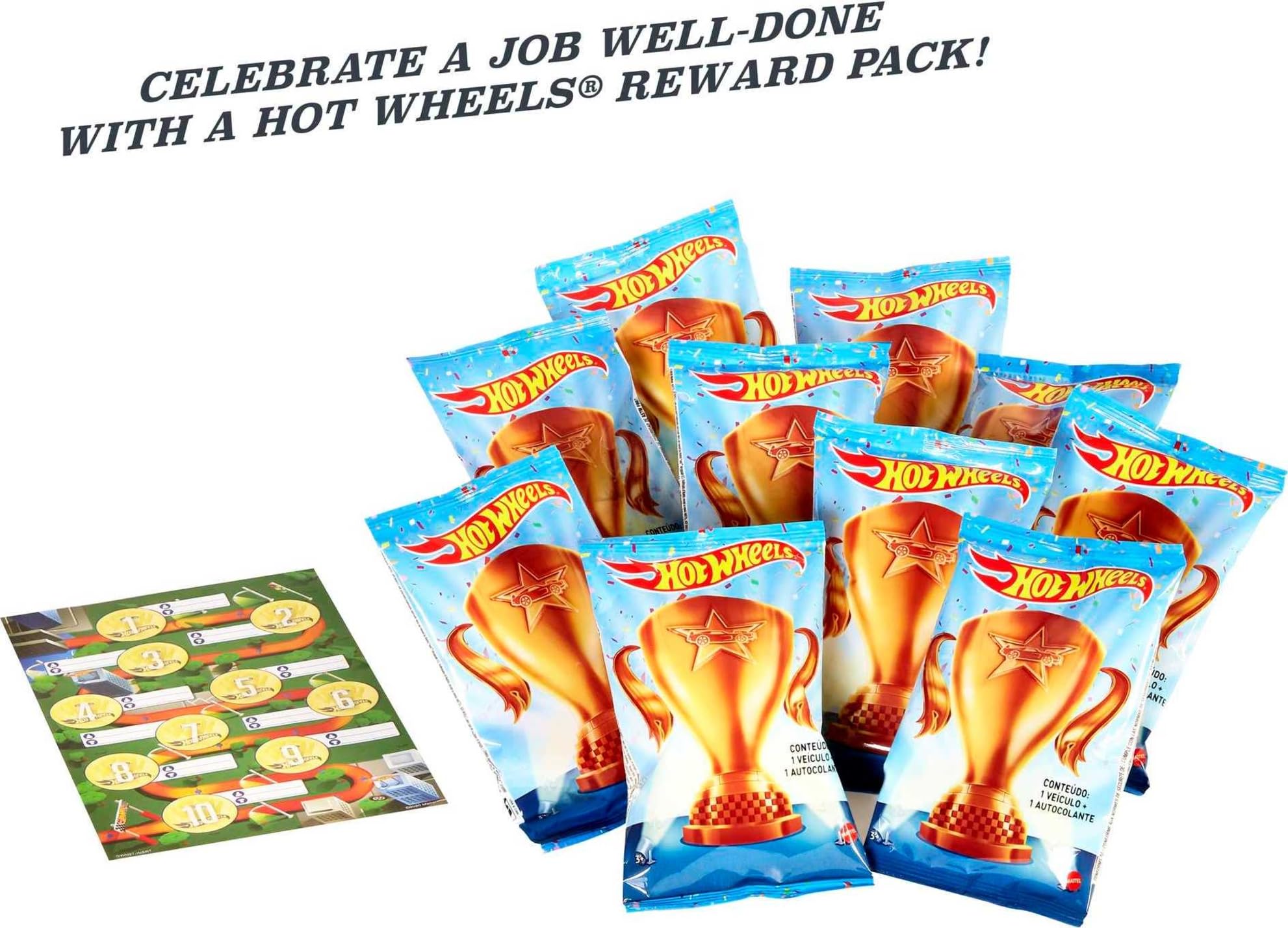 Hot Wheels Pack 10 Coches de Juguete Sorpresa con recompensas y Pegatinas, Regalo para niños +3 años (Mattel GWN97)