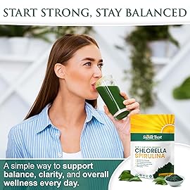 Sunlit Best USDA Organic Chlorella Spirulina Powder - 100% Raw & Vegan Source of Protein & Chlorophyll | Non GMO & Gluten Free Superfood Energy Drink | Gut Health & Immune Support Supplement, 8 oz