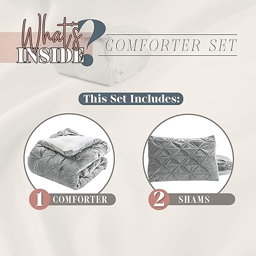 Miniatura 3 de Elegant Comfort Juego de 3 piezas de edredón de sherpa plisado, reversible, de plumón alternativo, lujoso, transpirable y acogedor, edredón de