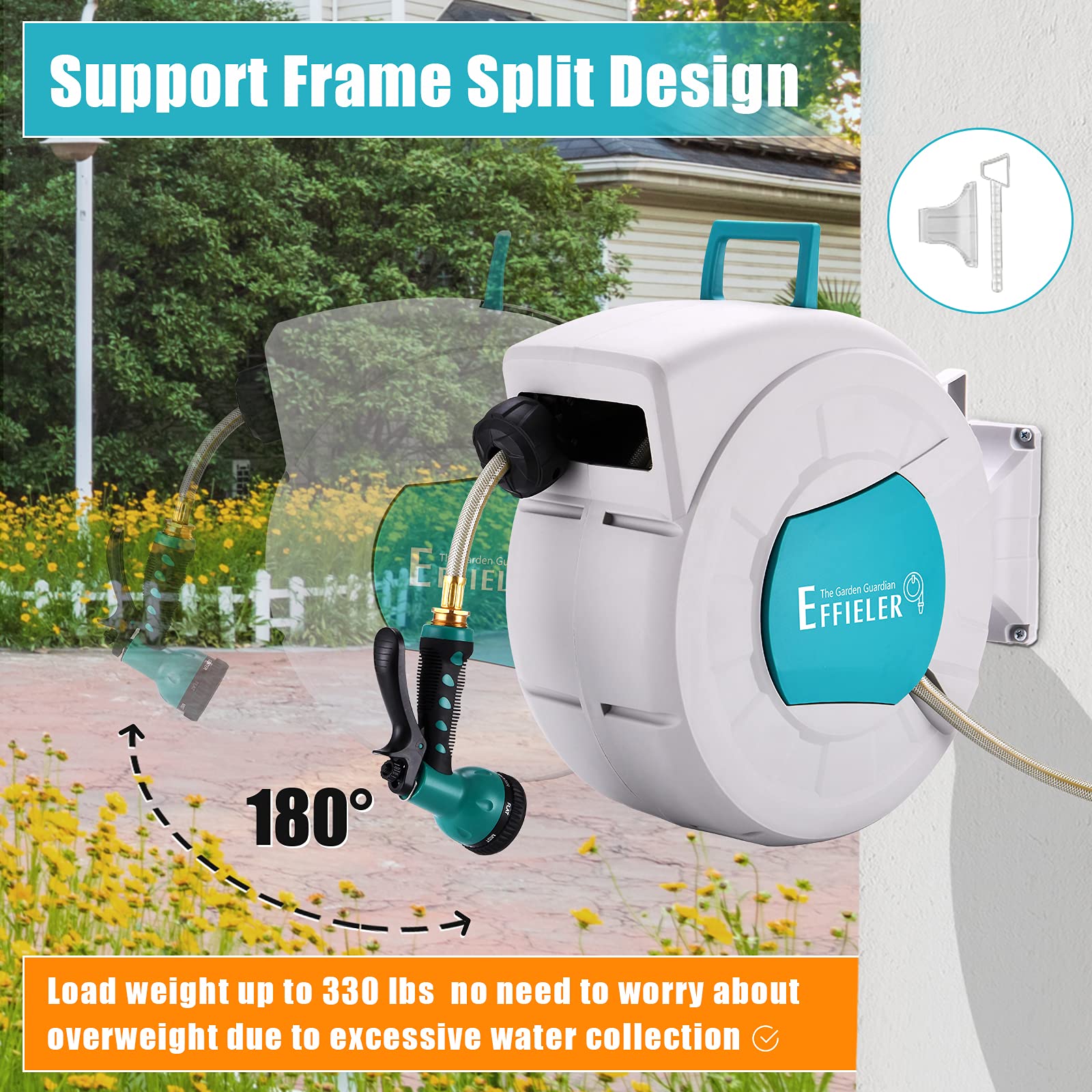 Buy Hose Reel EFFIELER 1/2 "×100 Ft Retractable Garden Hose Reel Wall