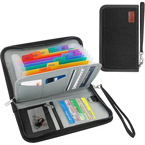 13 Pockets Coupon Receipt Organizer with Card Holder, All in One Expandable Ticket Storage & Card Case with Sticky Labels,Check/Bill/Invoice/Cash Sorter Wallet,for Home, Purse, Car Glovebox