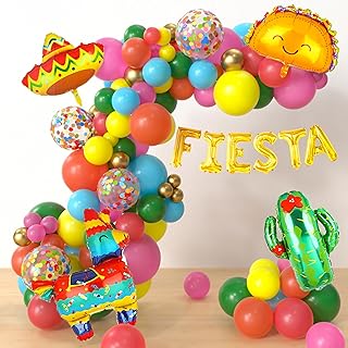 HYOWCH Fiesta Party Decorations Balloon Arch - 130 Pcs Fiesta Balloon Garland Arch, Fiesta Balloon Arch Kit For Cactus, Mexican Cinco De Mayo Taco Theme Birthday Baby Shower Party Supplies