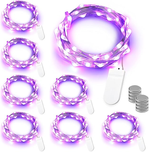 Halloween Decorations Lights, BrizLabs 8 Pack 2M 20 LED Purple String Lights Battery Operated Mini String Lights Silver Wire Twinkle Lighting for Indoor Christmas Thanksgiving Party Festival Home DIY