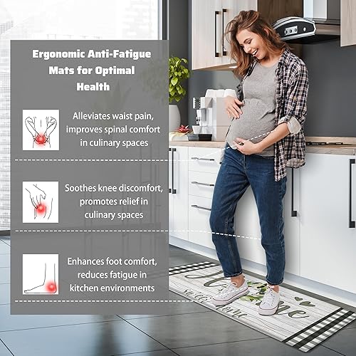 Miniatura 2 de Qahing Juego de 2 tapetes de cocina de granja, acolchados, antifatiga, para suelo, antideslizantes, de espuma viscoelástica, impermeables, cómodas,