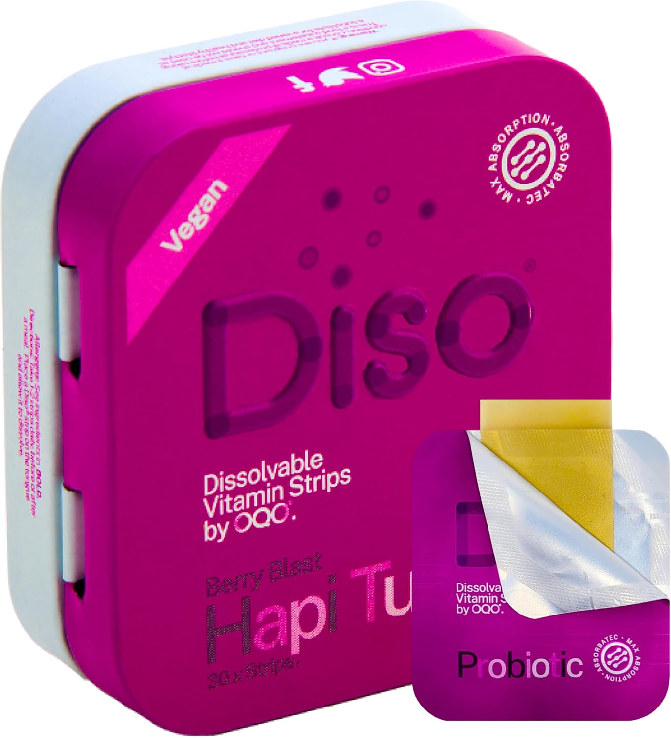 Diso® Hapi Tum Probiotics for Men & Women | High Strength Gut Health Supplements | Vegan Alternative to Probiotic Capsules & Gummies | Digestion, Gut Repair, Bloating Support | Berry Flavour | Tin