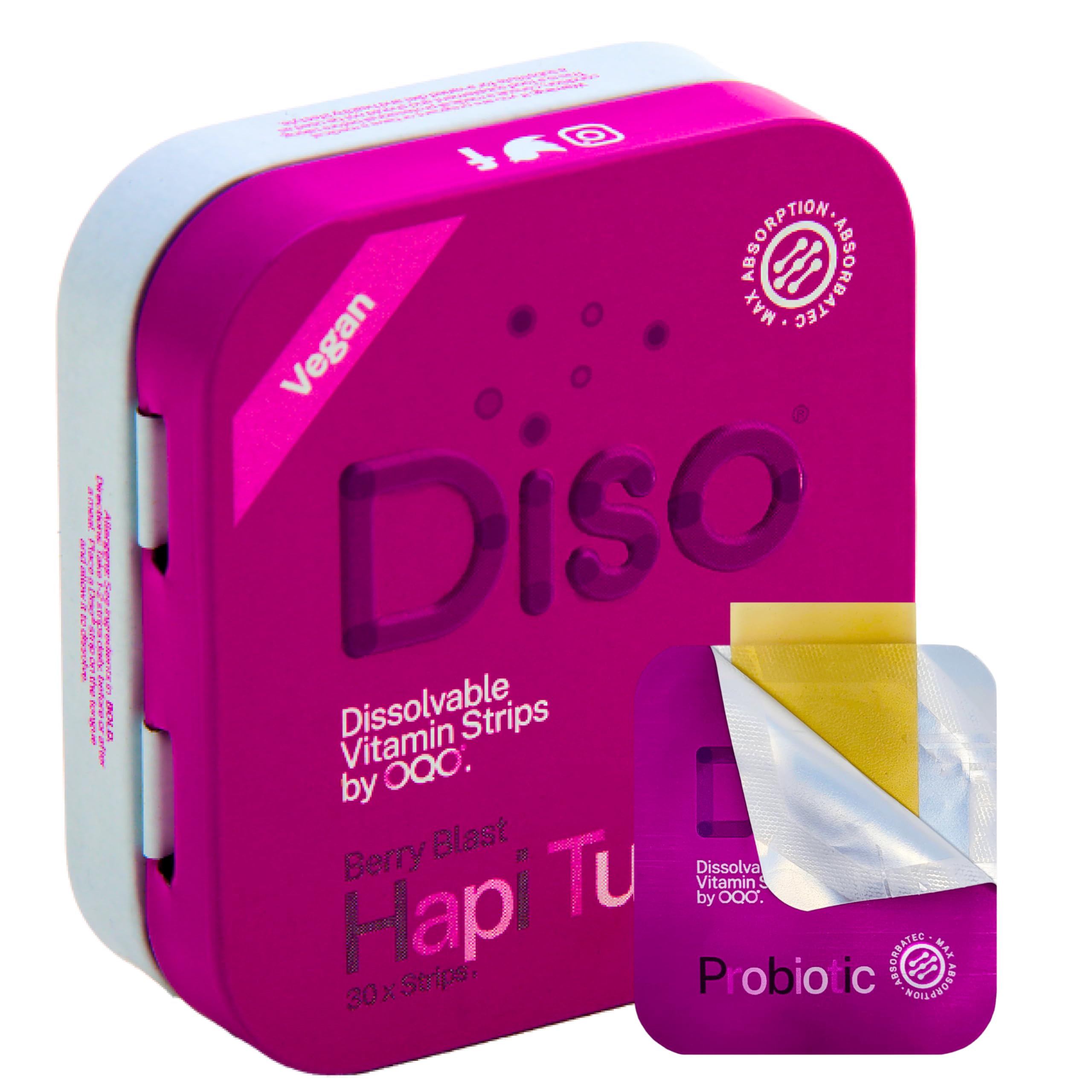 Diso® Hapi Tum Probiotics for Men & Women | High Strength Gut Health Supplements | Vegan Alternative to Probiotic Capsules & Gummies | Digestion, Gut Repair, Bloating Support | Berry Flavour | Tin