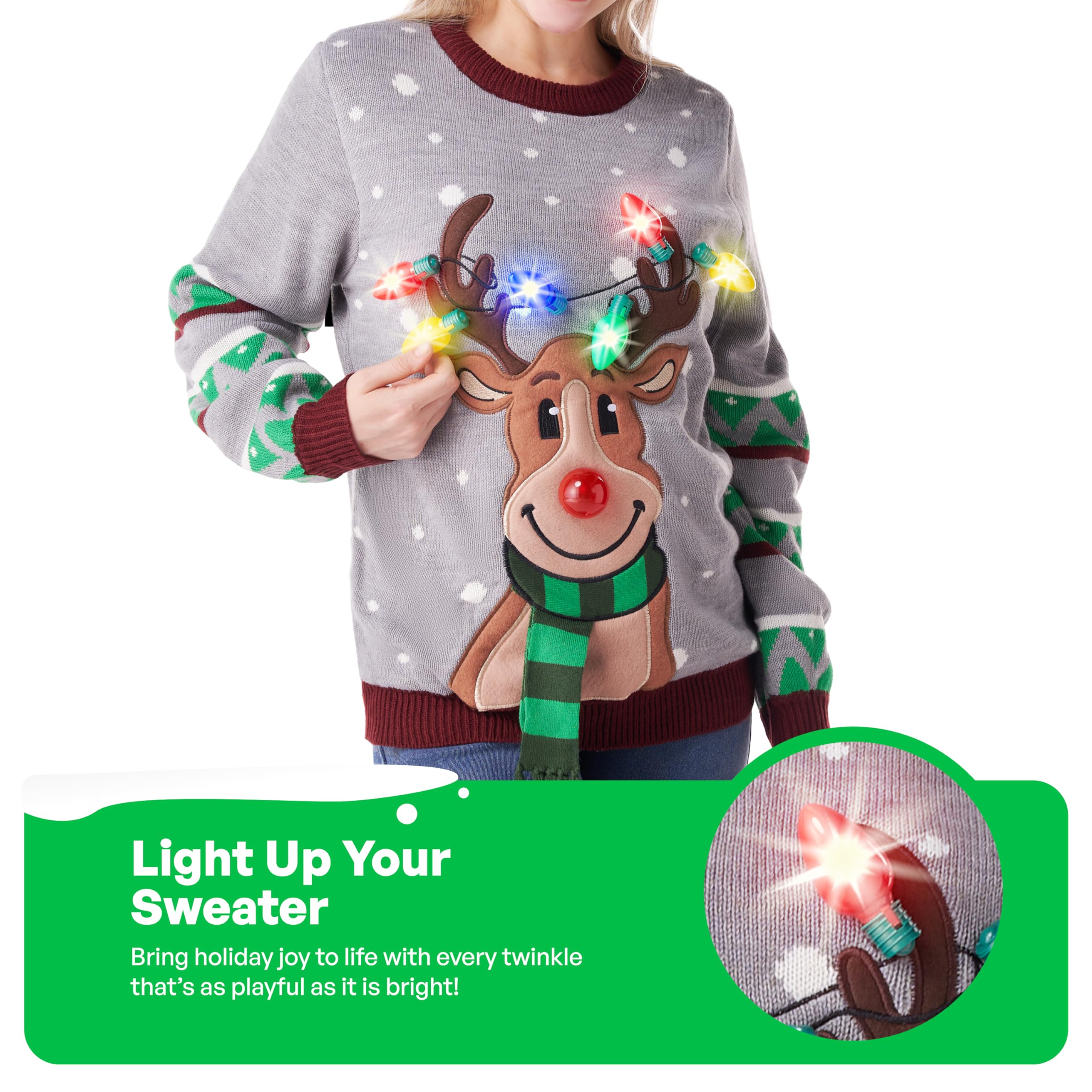 JOYIN Maglione natalizio da donna con luci LED e renna, con lampadine integrate, rosso, nero, blu, maglione lungo natalizio (S-XL)