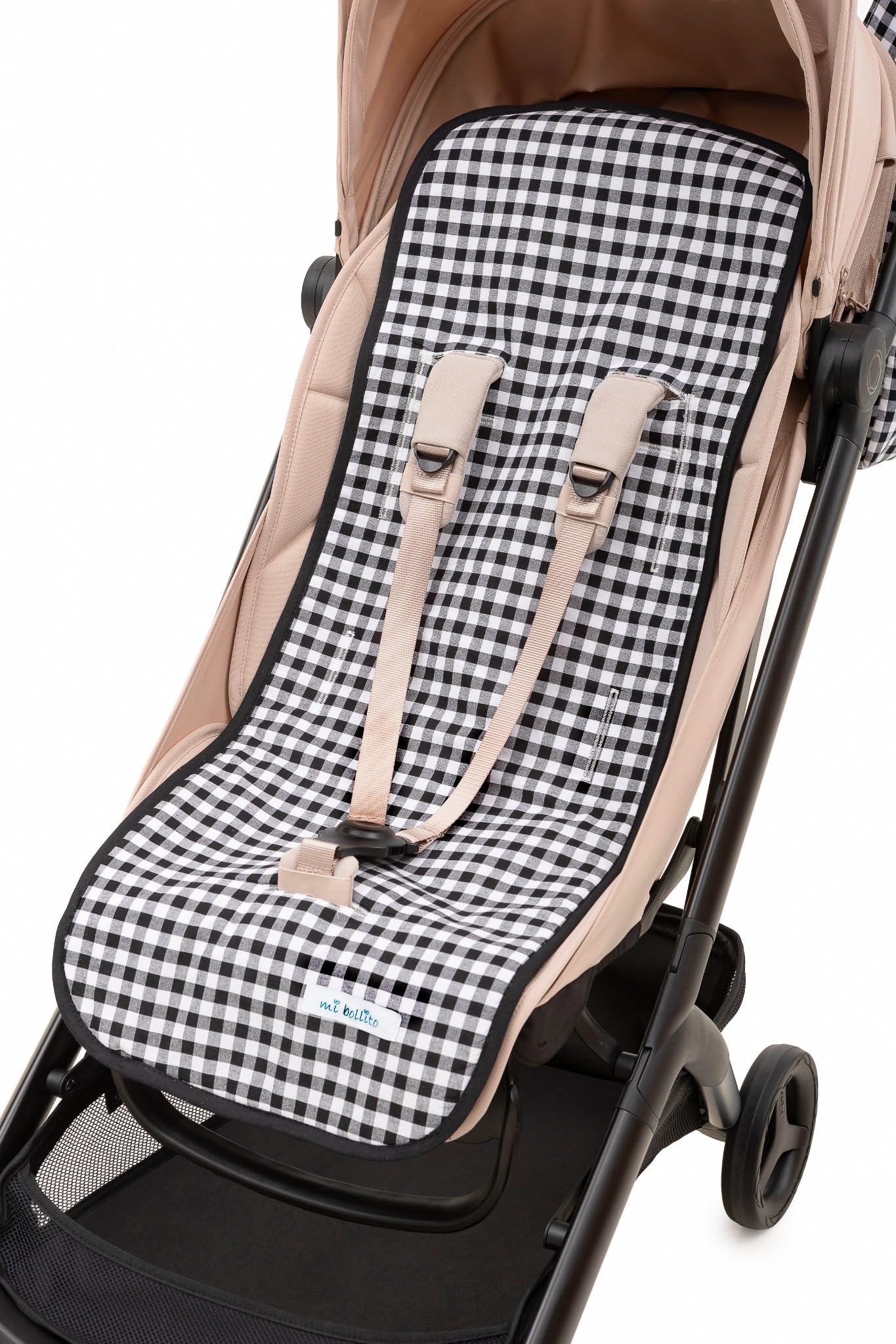 Materassino passeggino universale - Stile Vichy imbottito e traspirante - 100% cotone - Compatibile con tutti i passeggini - Prodotto in Spagna. (Nero)