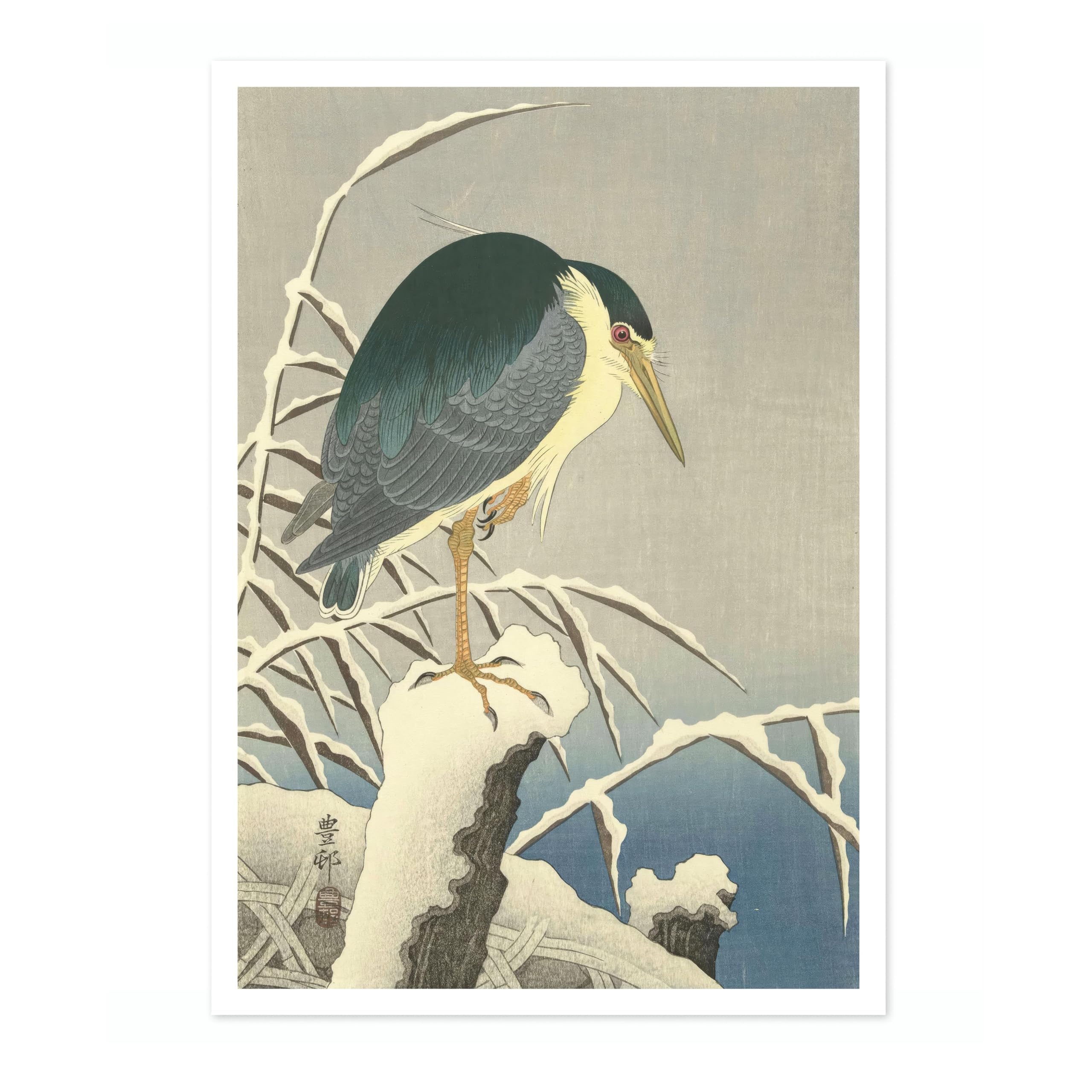 Heron In Snow Ohara Koson Poster, Japanese Woodblock Ukiyo-E Print, Vintage Bird Art Picture Animal Painting Wall Art Exhibition, Japan Birds Home Decor, 50x70cm (Print Only) - 50x70cm โ image 1