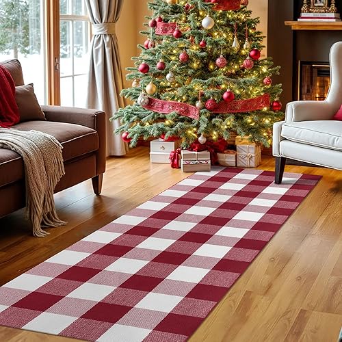 Miniatura 266 de IOHOUZE - Tapete a cuadros estilo búfalo de 5 x 8 pies para interiores y exteriores, lavable, para sala, tapete de bienvenida primavera-verano
