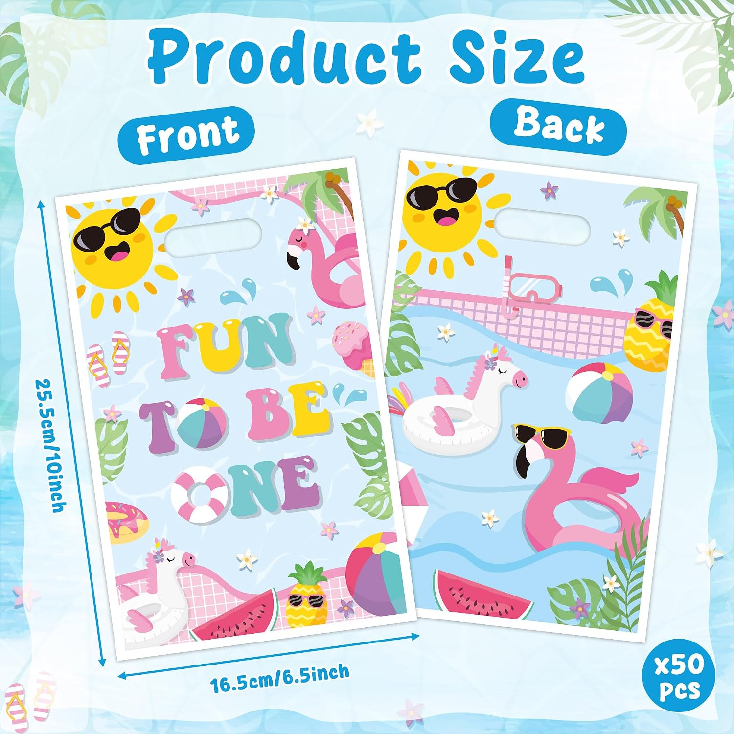Summer Pool Party Favor Bag - 50Pcs Beach Fun to Be One Goody Candy Treat Gift Bag Summer Flamingo Poolside 1st Birthday Party Decoration for Kid Girl Hawaiian Swimming Pool First Birthday Supplies image 2