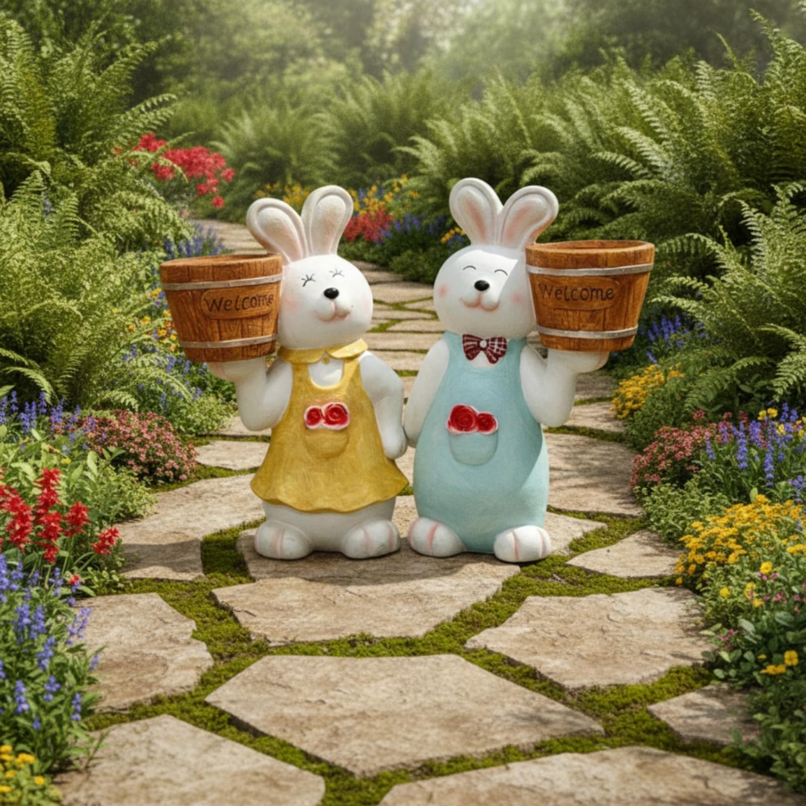 Figur mit Blumentopf detailreich Gartenfigur Hase mit Pflanzkübel verspielt Blumentopf für Gartenliebhaber, Eingangsbereich