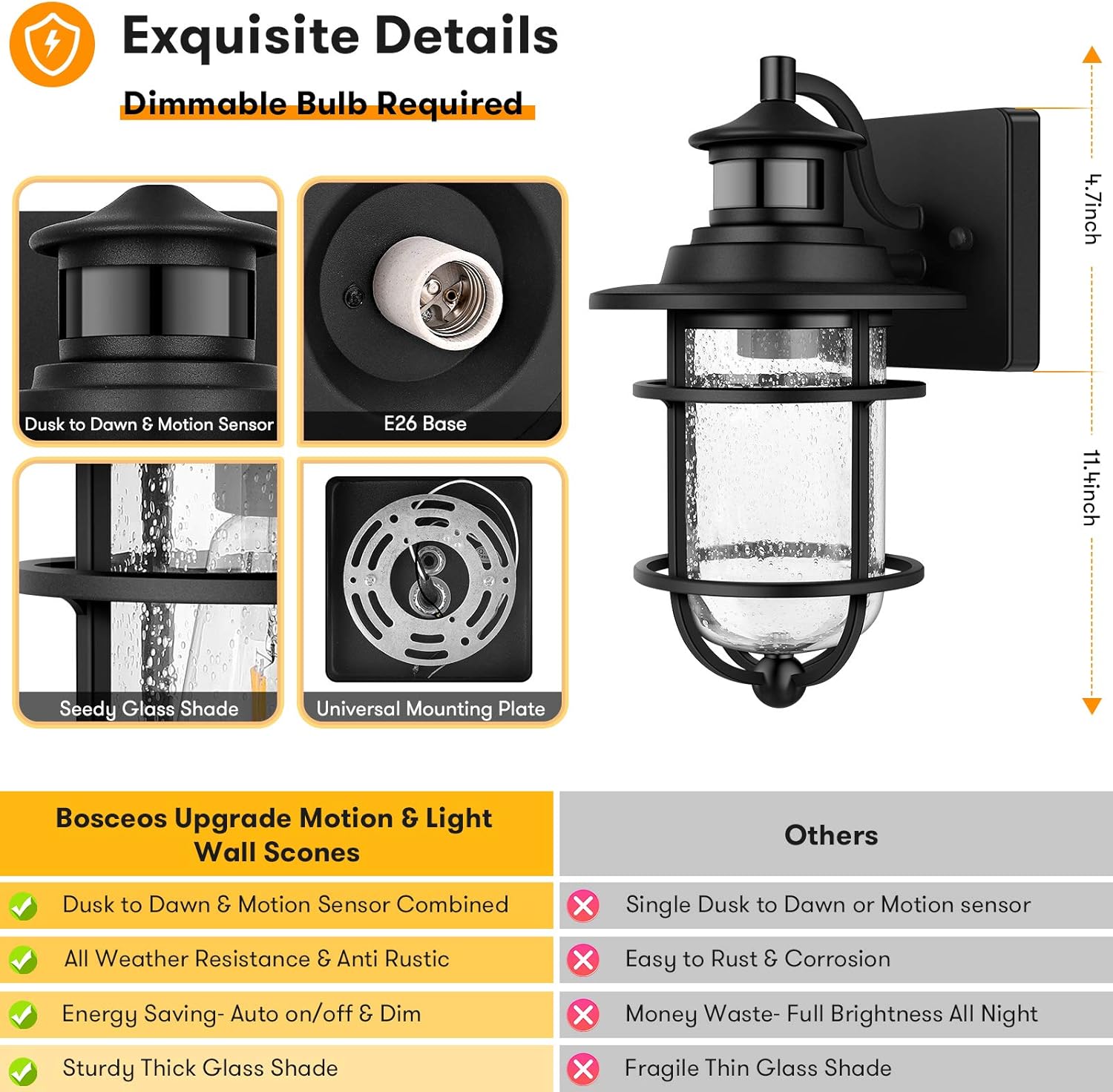 Buу 1 gеt 1 🔥 Motion Sensor Outdoor Wall Lantern Dusk to Dawn Waterproof Exterior Wall Sconce with Seeded Glass Black Wall Mount Light Fixture for Porch Doorway Garage, E26 Socket, Motion Activated Rеvіеw Prоduсt Motion Sensor Outdoor Wall Lantern Dusk to Dawn Waterproof Exterior Wall Sconce with Seeded Glass Black Wall Mount Light Fixture for Porch Doorway Garage, E26 Socket, Motion Activated