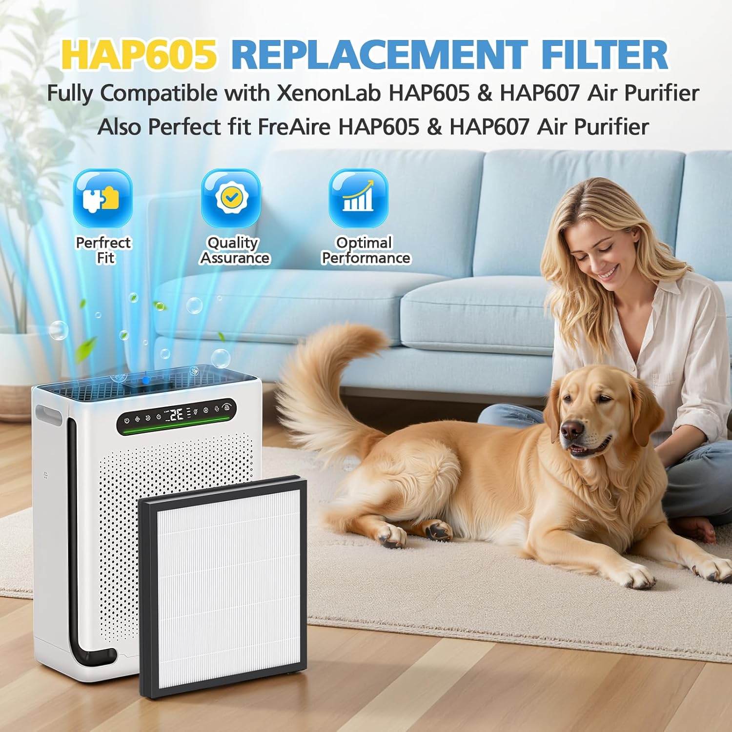HAP605 Air Purifier Filter 2 Pack, Air Purifier Replacement Filter for XenonLab HAP605 HAP607 & FreAire HAP607 HAP605, High-Efficiency Activated Carbon Filters for HAP607/HAP605 Air Purifier - Image 2