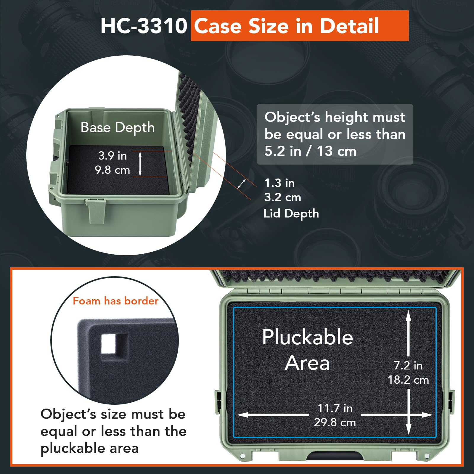 Lykus HC-3310 Maletín Estuche Case Impermeable con Espuma, Tamaño Interior 33x21x13,5 cm, Adecuada para Cámara réflex, dron pequeño, videocámara, cámara de acción y Otros