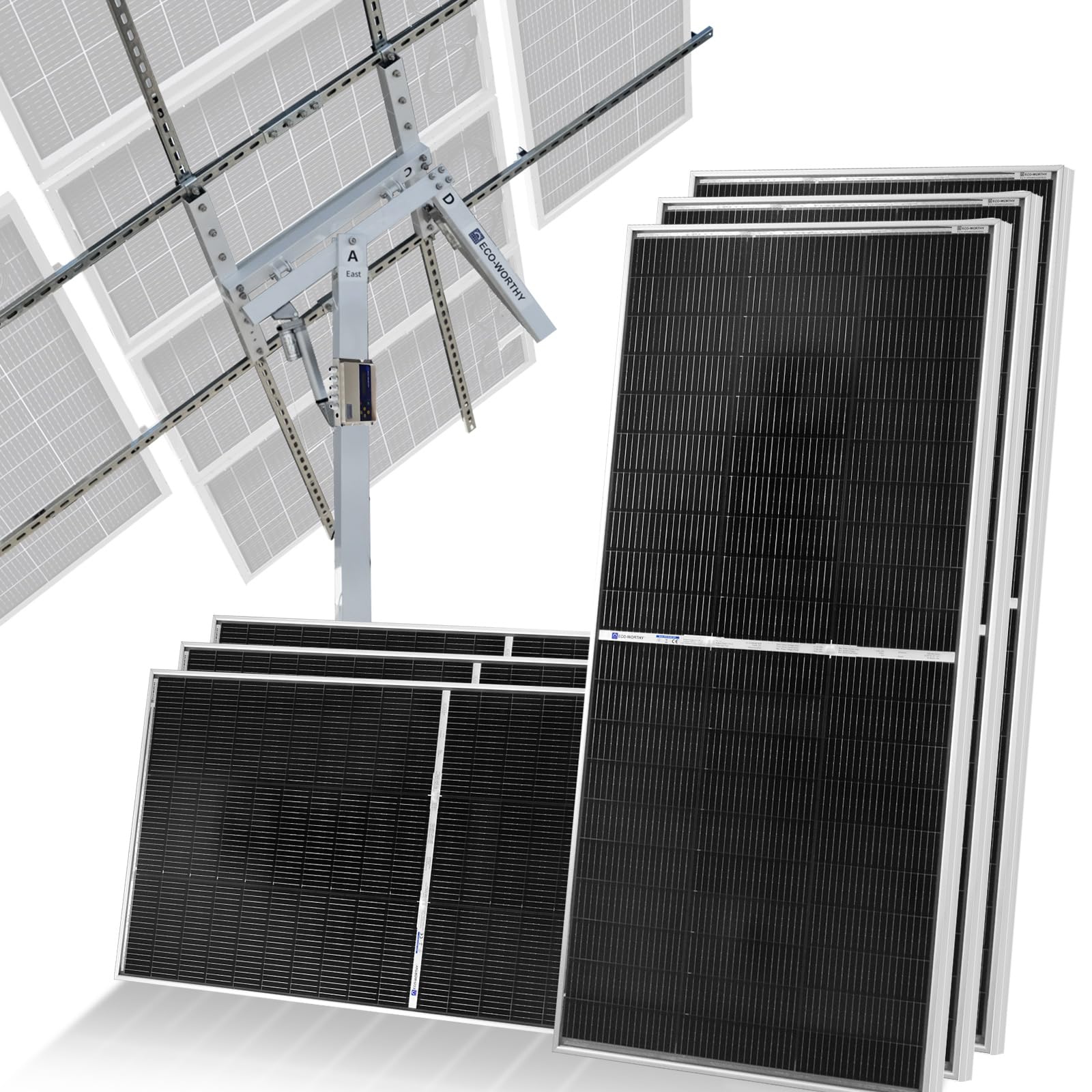 ECO-WORTHY 1200W Solar Tracker System: 6pcs 195W Monocrystalline Solar Panels, Dual-Axis Solar Tracking Kit with Tracker Controller for Shed Farm Yard Hut Field and Any Off-Grid