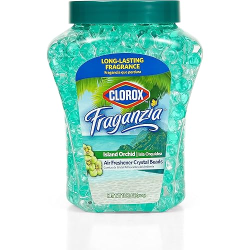 Clorox Fraganzia Crystal Beads Air Freshener, Long Lasting Gel, Island Orchard Scent for Home, Bathroom or Car, Orchid, Spring, 12 Oz