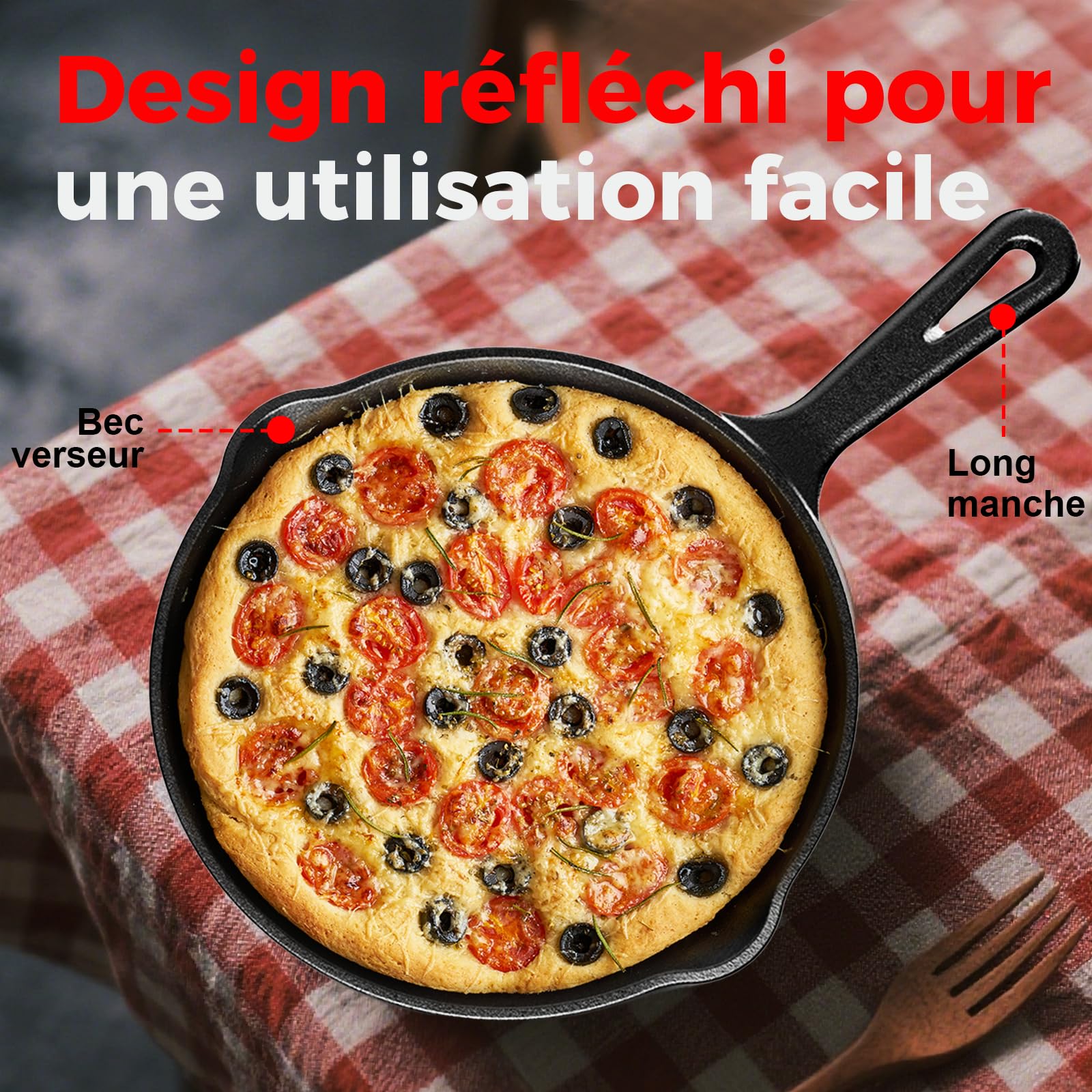 YASHE Ensemble de 3 poêles en fonte, poêles à frire robustes et durables, à culotter avant usage, compatibles tous feux dont induction, tailles 16 cm, 20 cm et 26 cm, Noir