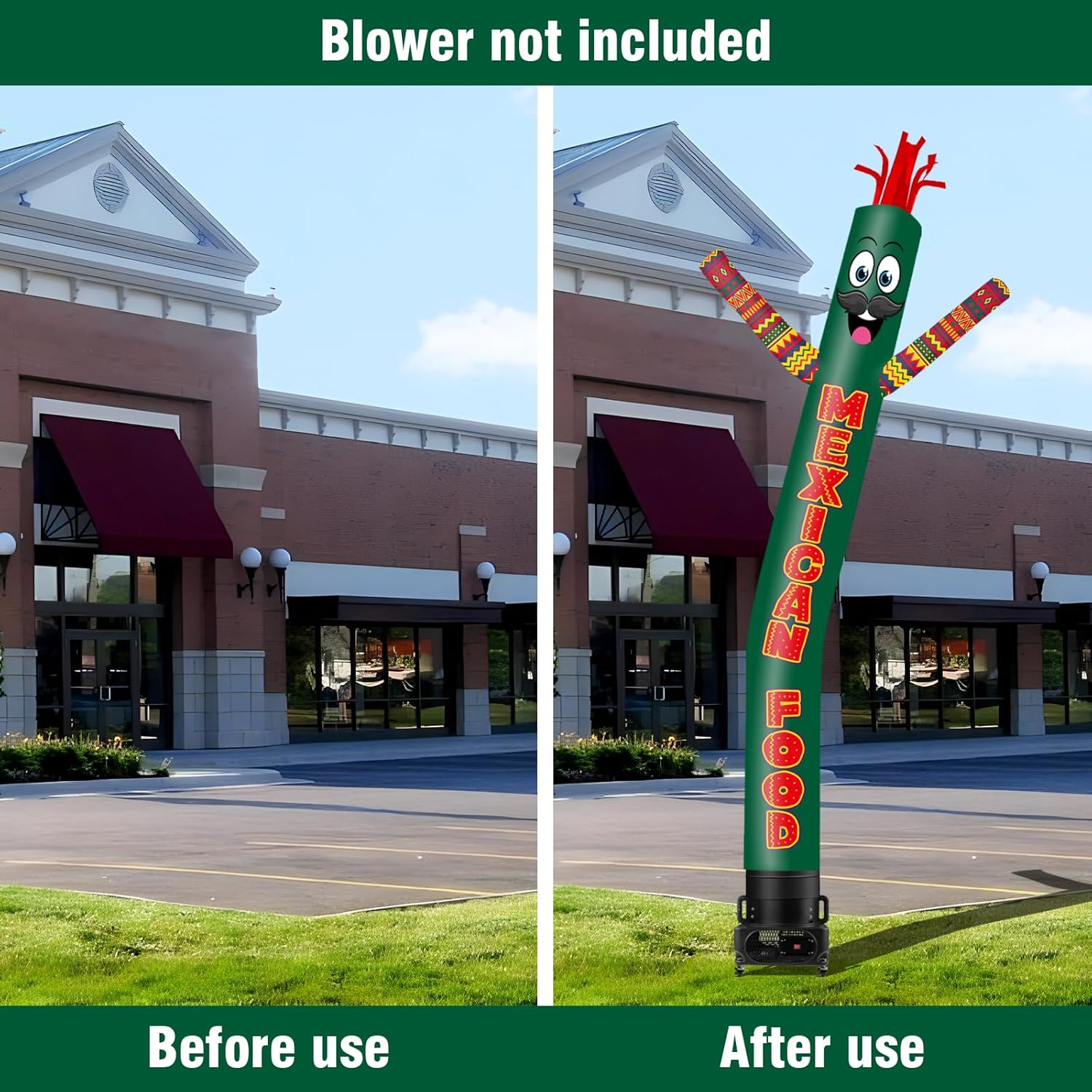 10FT Tall Inflatable Tube Man Mexican Food Wacky Wavy Dancing Guy (12''Diameter) for Outdoor Decoration Advertising Business Promotion (Blower Not Included)