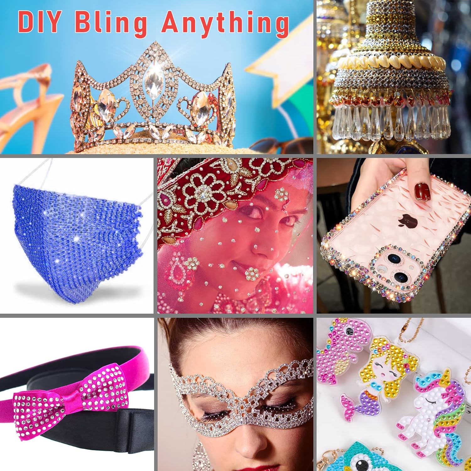 Catcan Hotfix Applicator Tool, Hotfix Rhinestones Applicator Bedazzler Kit with 2 Boxes AB Crystal Rhinestones Picker Tool, 7 Tips/Tweezers/Pencil/Brush DIY for Crafts