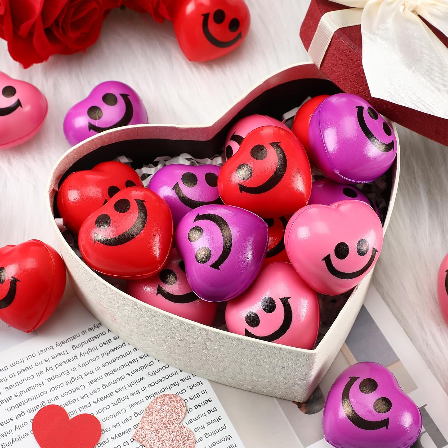 240 Pieces Valentines Day Heart Stress Balls 1.5 Inch Heart Shaped Stress Relief Toys Heart Fidget Toys Party Favors for Motivating Encouraging Kid School Carnival Reward
