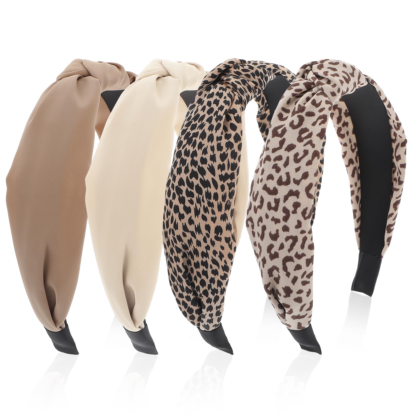 JIYIN 4 Pcs Knotted Headbands for Women, Non-Slip Wide Headbands for Women Knotted Cute Headbands Elastic Hair Accessories for Women