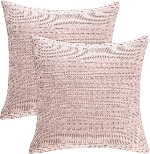PHF Juego de 2 fundas de almohada de 26 x 26 pulgadas de tejido de gofre de 100 % algodón, para decoración elegante del hogar, sin relleno, fundas
