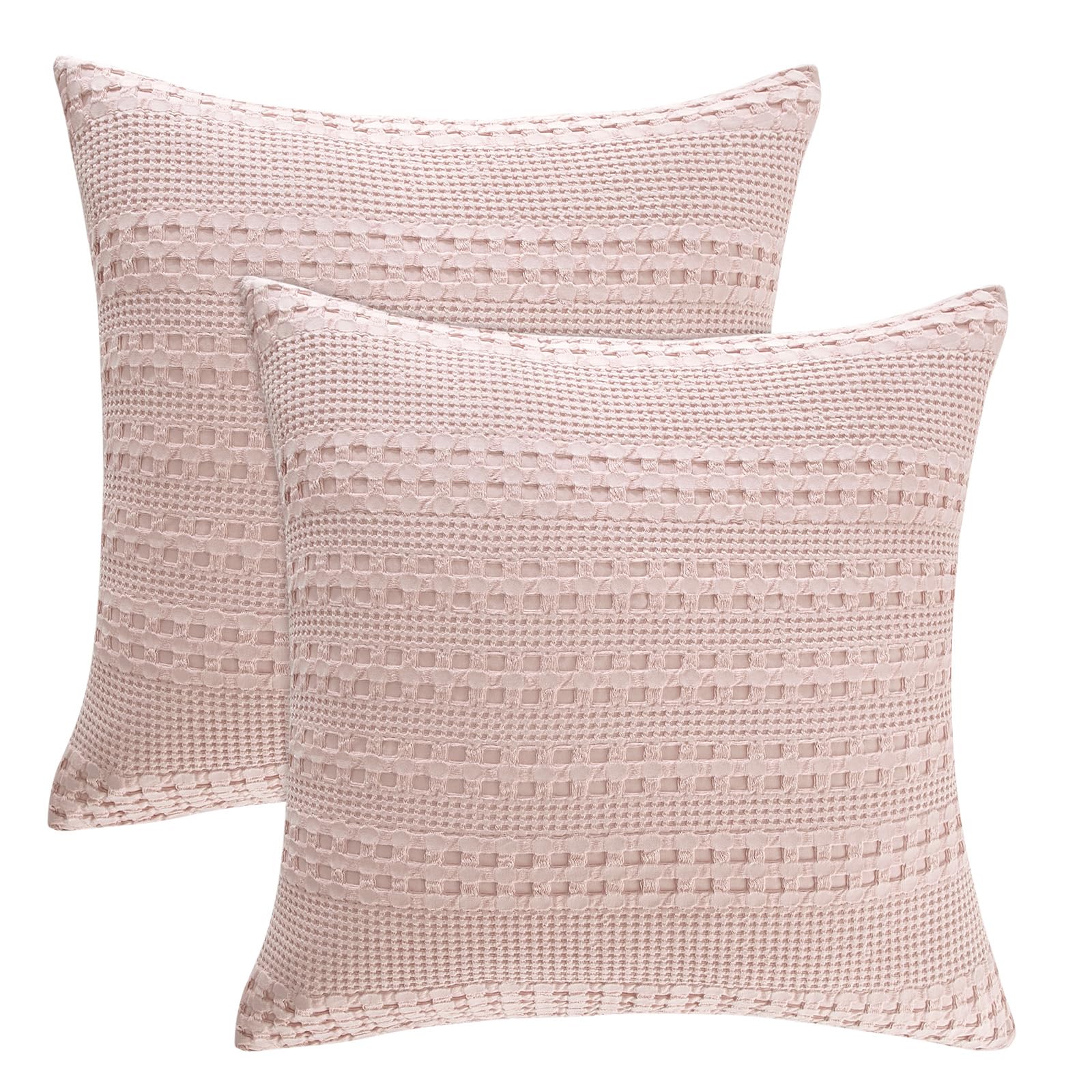 phf 100% cotton waffle weave euro sham covers, 2 pack 26" x 26" bed pillow covers for elegant home decor, no filling, luxury aesthetic soft euro pillow cases for bed, pink