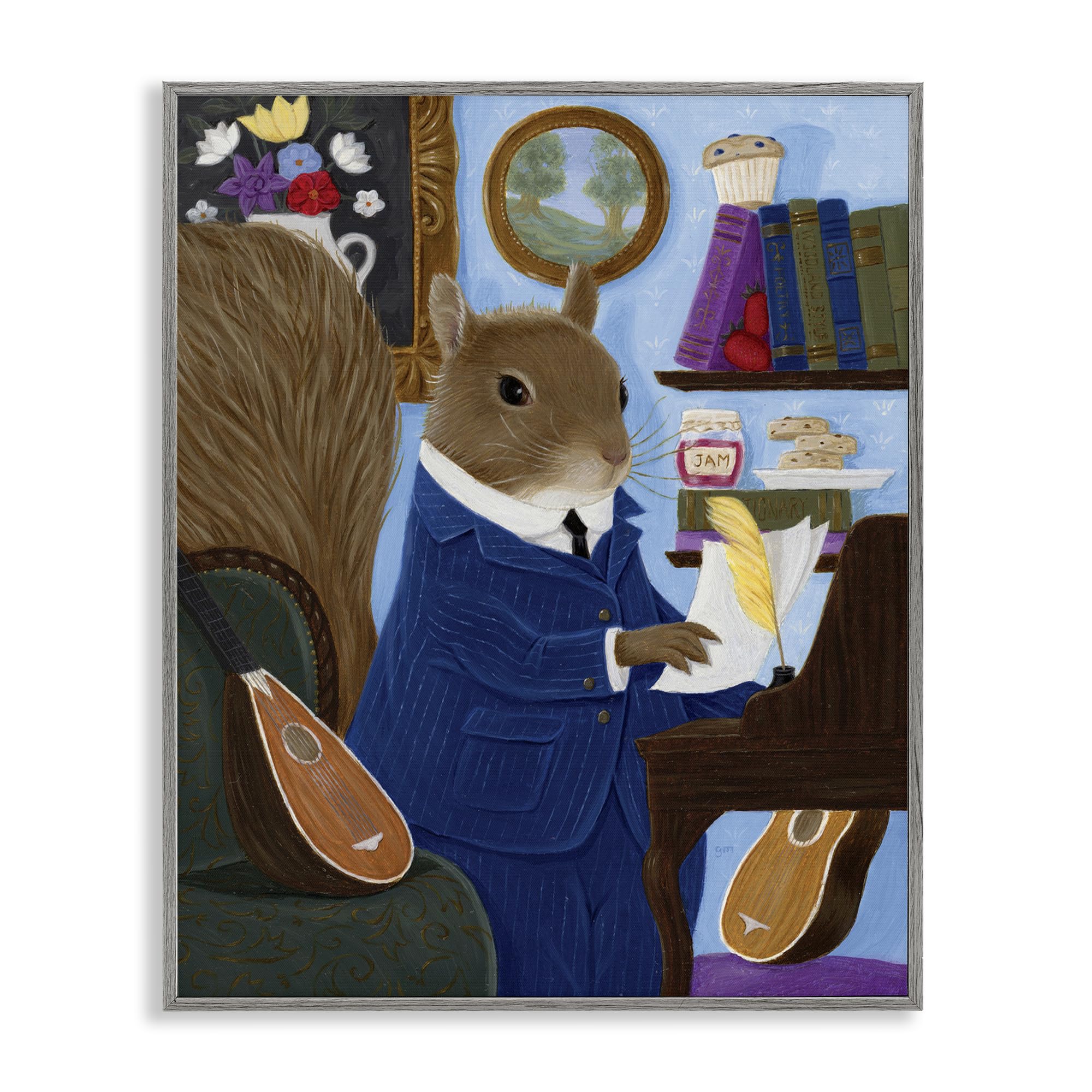 Stupell Industries 'Gentleman Squirrel Composing', Framed Giclee Art, Gray, 16 x 20 Inches, Easy to Hang and Sturdy, Made in USA, by Gina Matarazzo