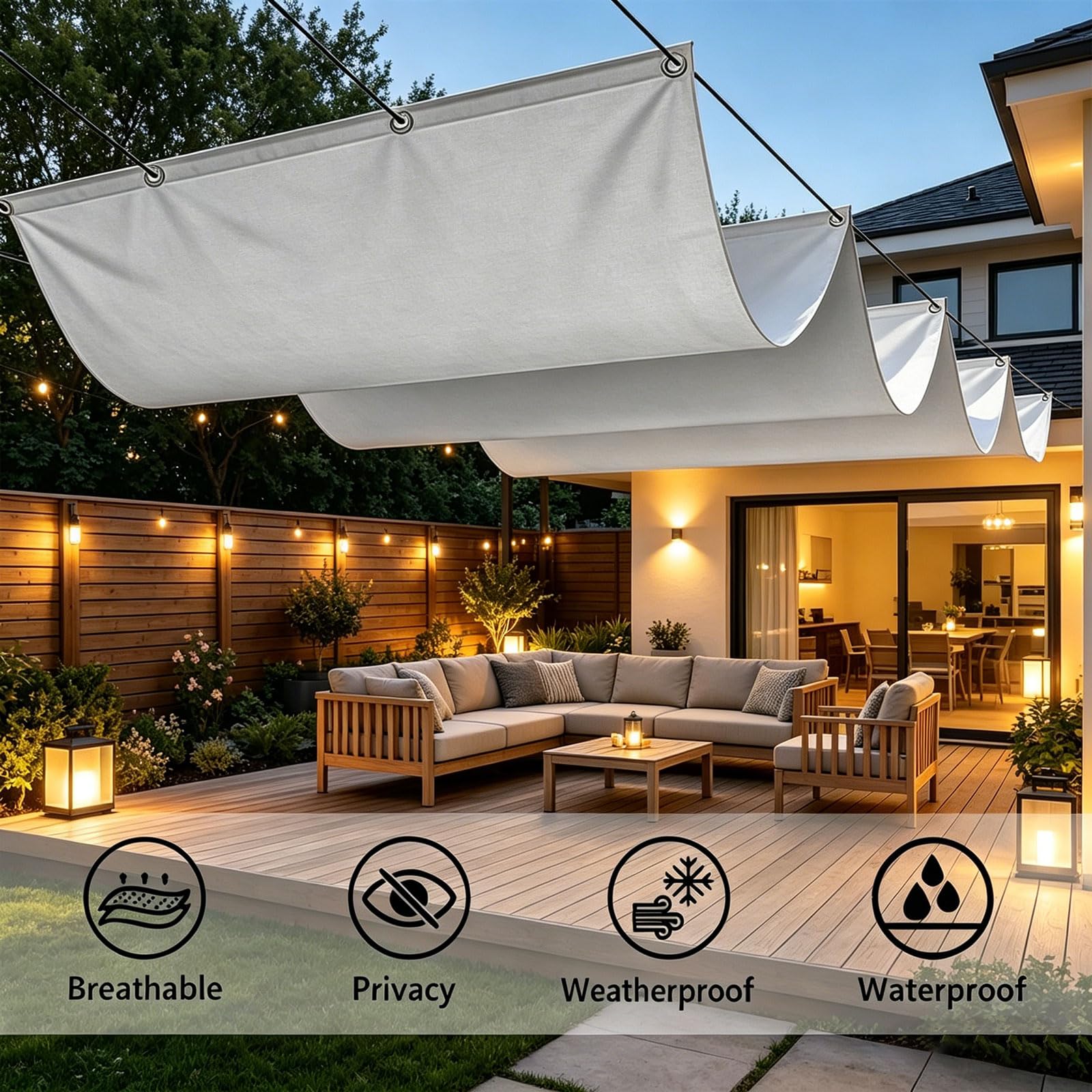 Żagiel Przeciwsłoneczny Wodoodporny 220 x 480 cm Prostokątny, Blokujący 98% Uv, Wodoodporny Żagiel Ogrodowy, Pergola Z Darmową Liną Na Ogrodowy Taras, Jasny szary