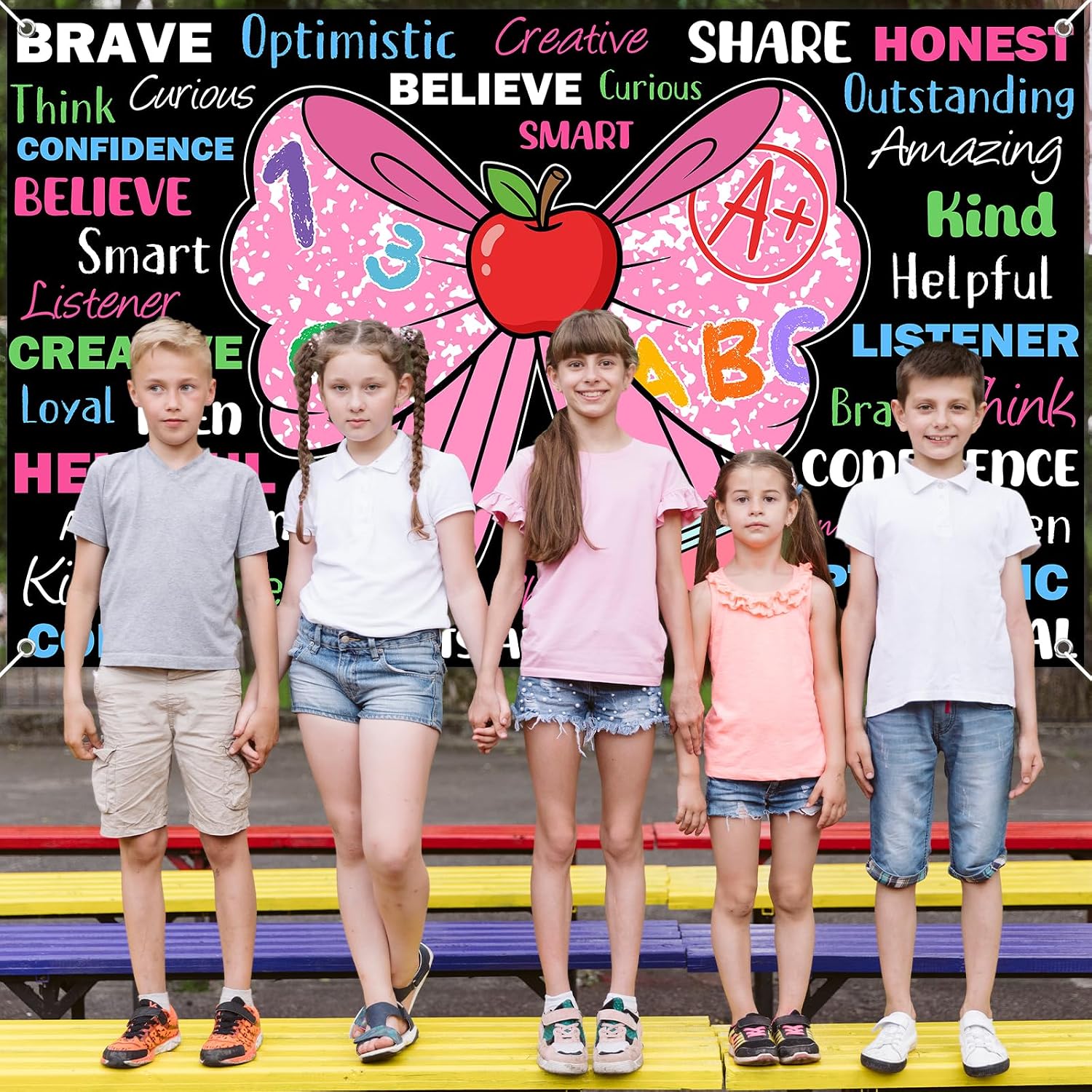 Avezano Back to School Banner Pink Bow Welcome Back to School Decorations First Day of School Backdrop Positive Saying Classroom Banner for School Hallway Home Wall Decor (6 x 3.6 ft)