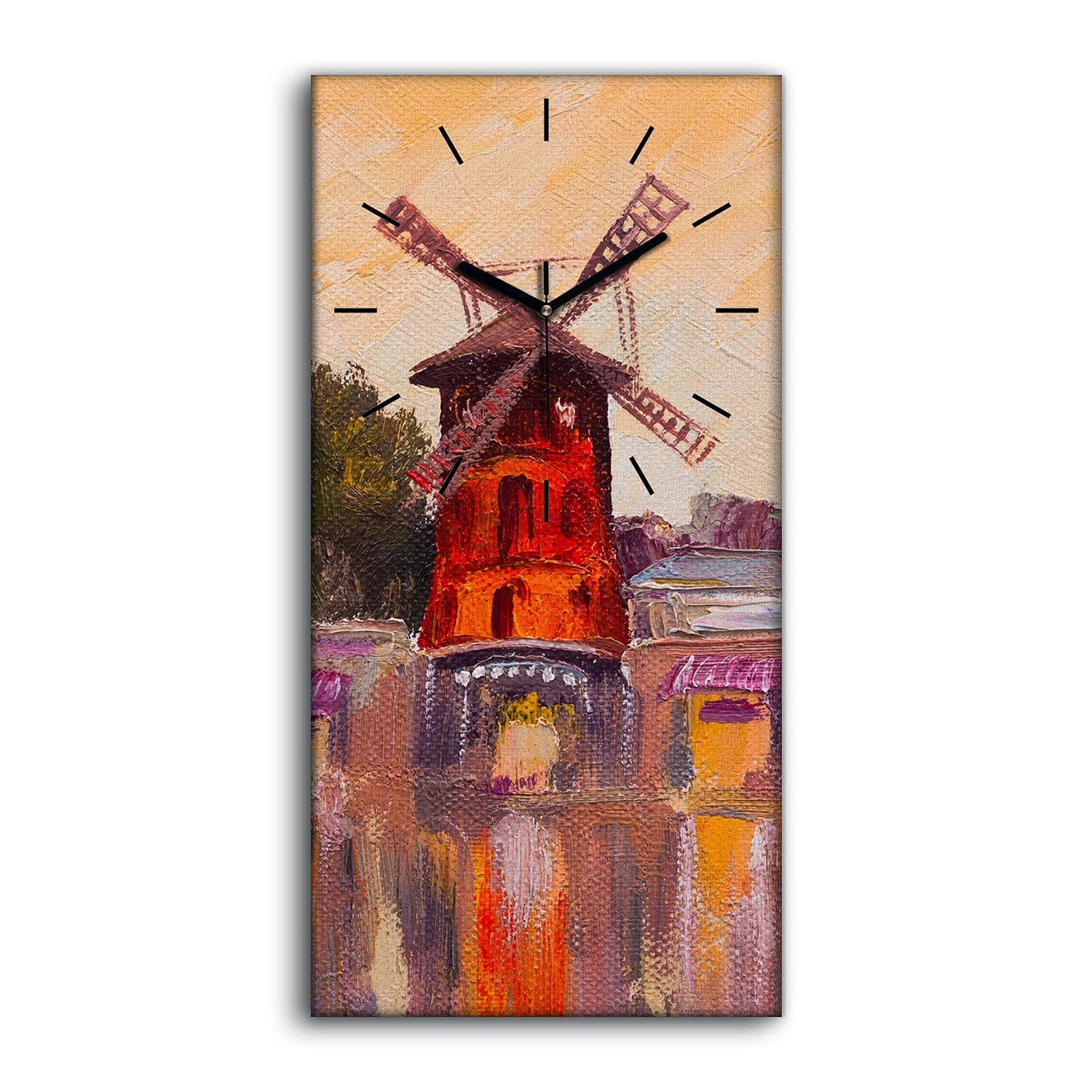 Horloge sur toile d'art moderne City Moulin Rouge Paris 30x60cm avec châssis de qualité