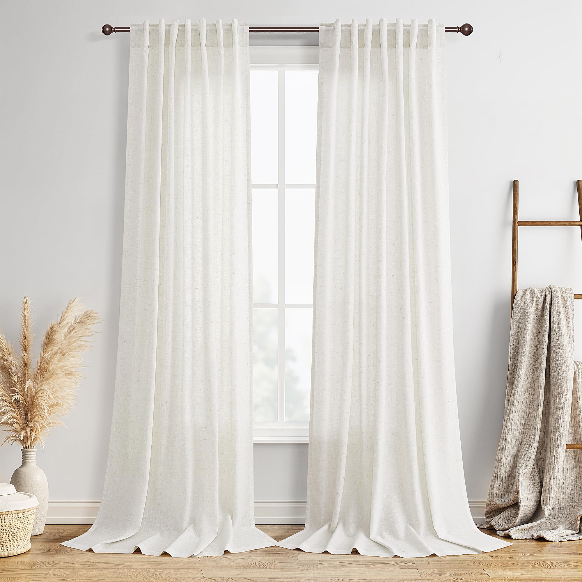 Photo 1 of BOODII Extra Long Linen Curtains 120 Inch for Living Room White 2 Panels