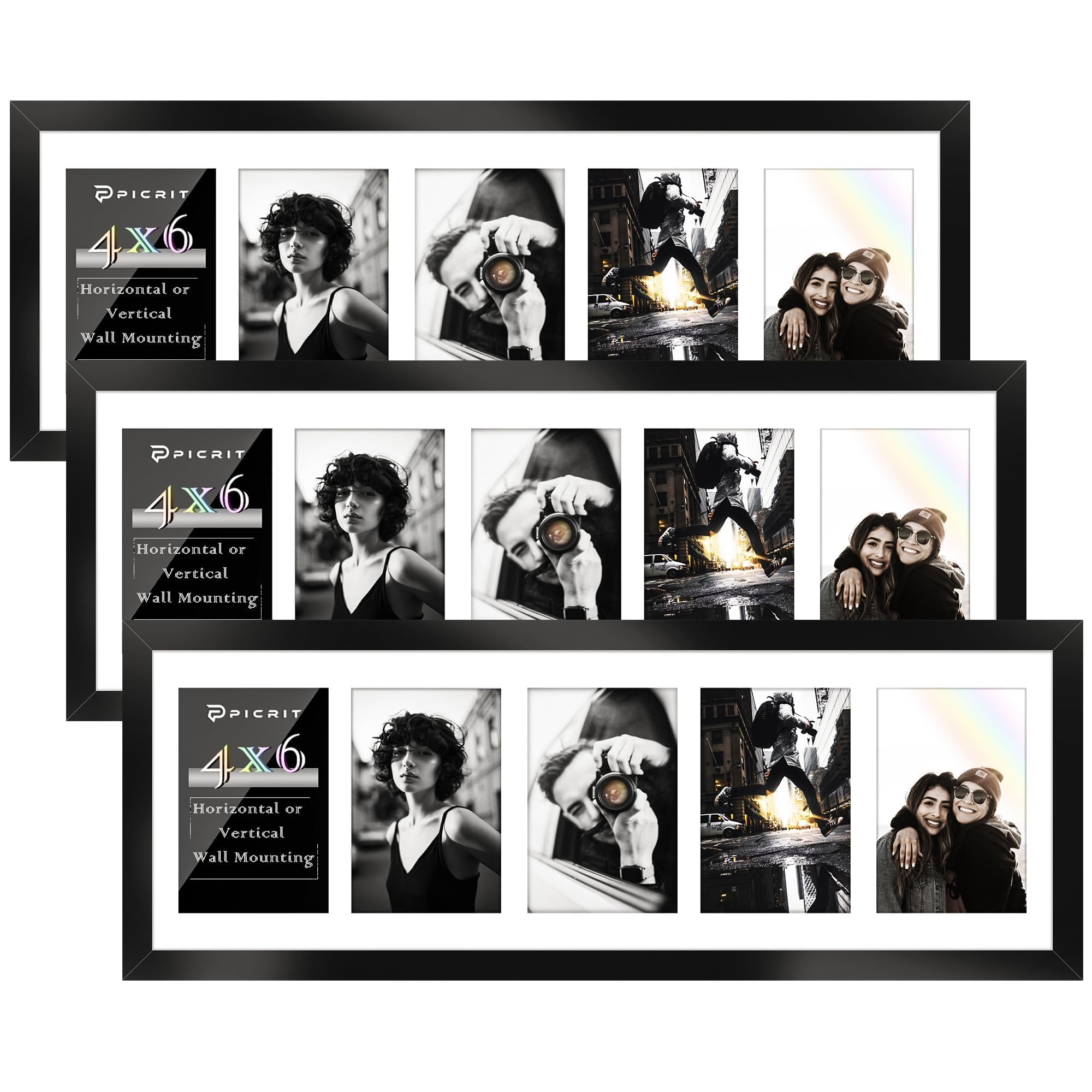 Picrit 8x24 Black Collage Picture Frame, Poster Frame for Wall, 3 Pack