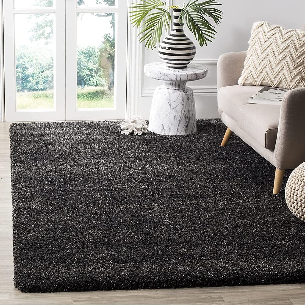 Shaggy Modern Rug Soft Handwoven Plain California Premium Shag Collection with 4x4 feet Square (120 x 120 cm) Dark Grey Color 5 cm Pile Height for Living Room|Home and Bedroom