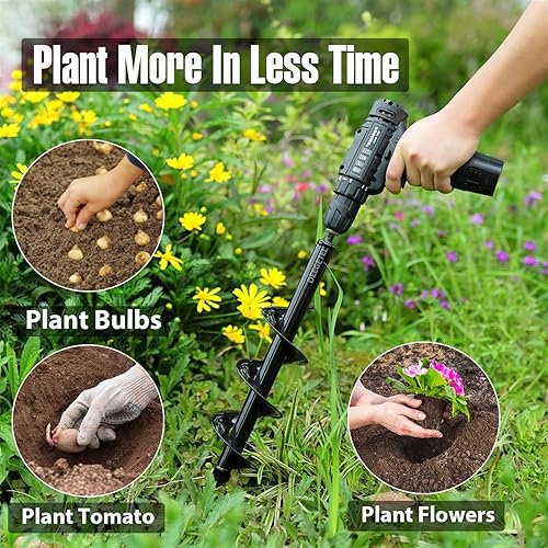 Miniatura 4 de Broca de taladro para plantar, paquete de 4, taladro hexagonal de 38 pulgadas en espiral de tierra para jardín, fácil de bombilla, flores de