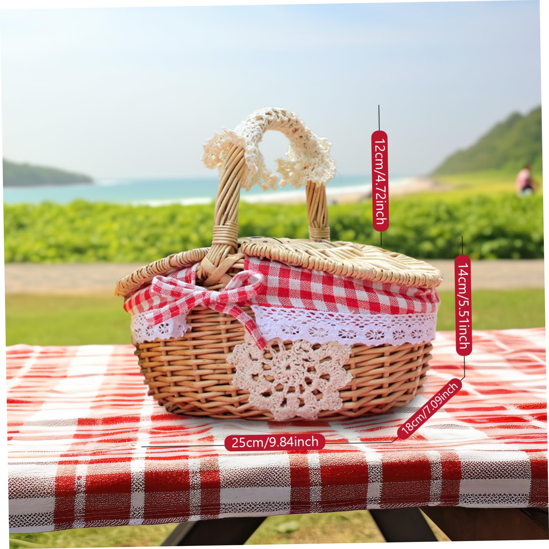 Amazon｜NASSMOSSE ピクニックバスケット スプリット蓋付き 9.8x7.1x5