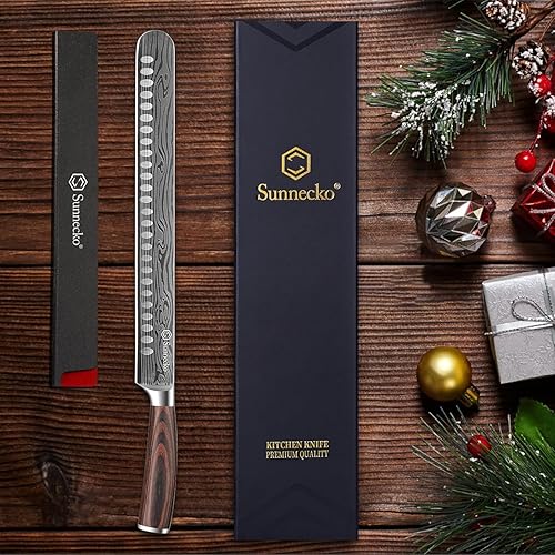 Miniatura 4 de Sunnecko Cuchillo de tallado de 12 pulgadas, cuchillo de corte de acero inoxidable alemán de alto carbono ultra afilado para barbacoas, asados, pavo