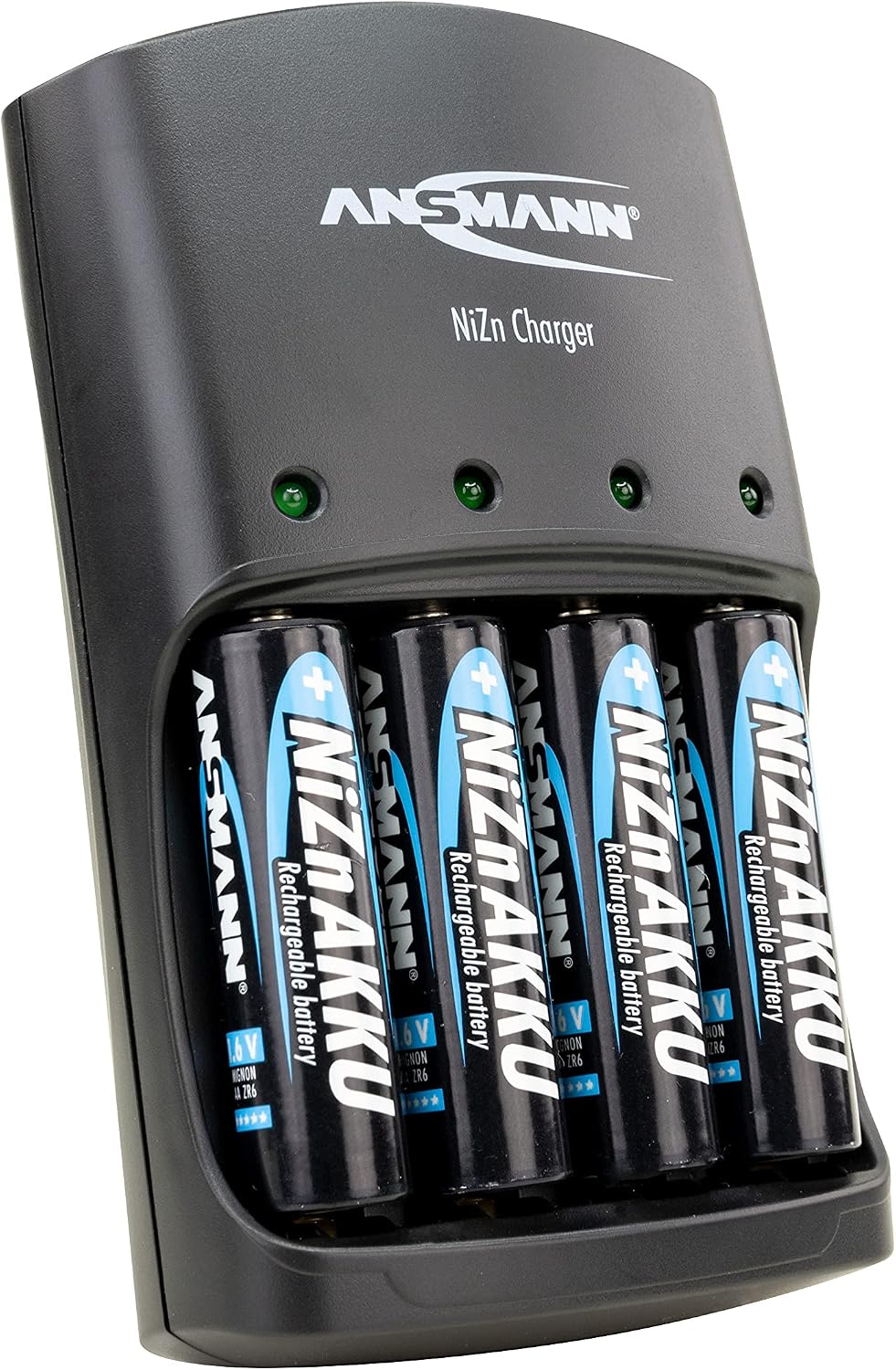 ANSMANN Chargeur de Piles Nickel-Zinc (1 PCE) + 4 Piles NiZn AA 2500 mWh 1,6V– Chargeur Piles pour 1 à 4 Piles AA/AAA NiZn – Station de Charge pour...