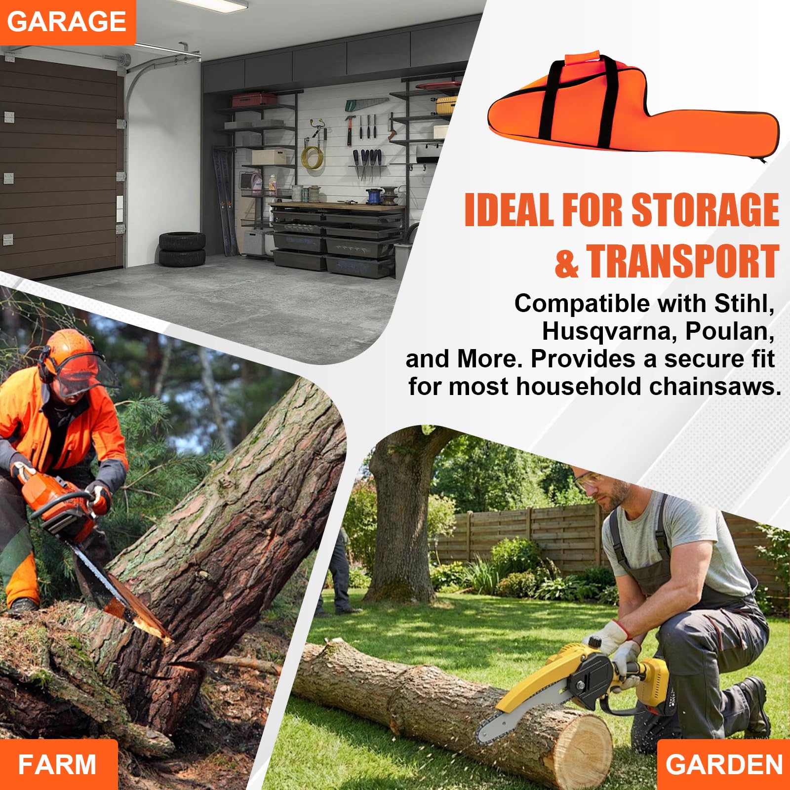 Chainsaw Bag Carrying Case Portable Protection Waterproof Holder Fit for Stihl Husqvarna 12''/14''/16'' Chainsaw Storage Bag(Orange)